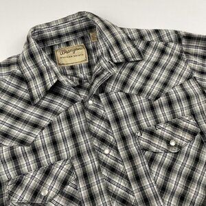 Wrangler Western Shirts Men’s M Pearl Snap Short Sleeve Plaid Black Cotton Blend